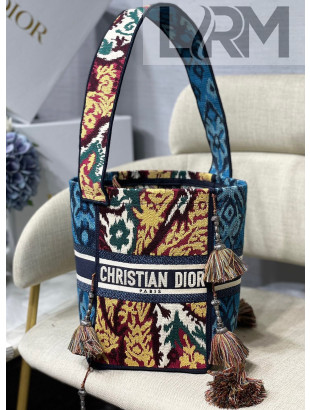 Dior D-Bubble Bucket Bag in Blue Multicolor Dior Paisley Embroidery 2021