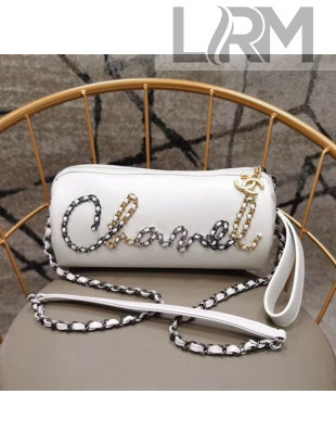 Chanel Calfskin Chain CHANEL Bowling Shoulder Bag AS1779 White 2020