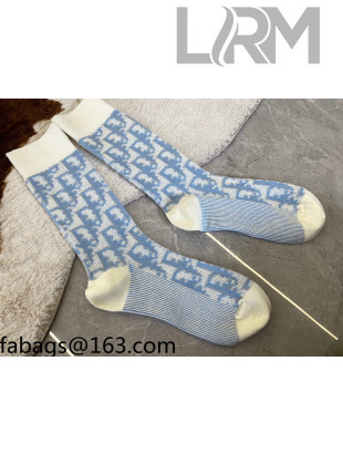 Dior Oblique Short Socks Light Blue 2021  