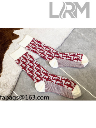Dior Oblique Short Socks Red 2021  