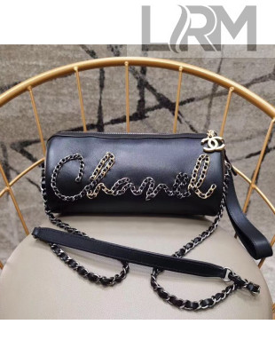 Chanel Calfskin Chain CHANEL Bowling Shoulder Bag AS1779 Black 2020