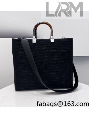 Fendi Sunshine Medium Shopper Tote Bag in Black Texture FF Fabric 2021 8528