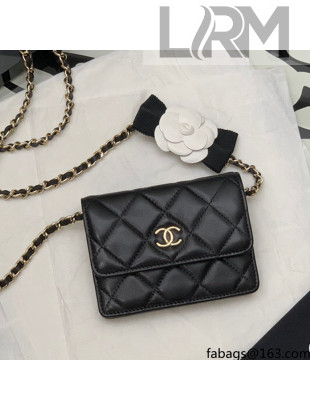 Chanel Lambskin Flap Card Holder With Camellia Black Spring-Summer 2021