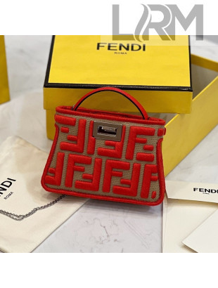 Fendi Nano Baguette Charm in FF Canvas Beige/Red 2021 8523
