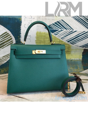 Hermes Kelly 25/28/32cm Bag in Original Epsom Leather Peacock Green/Gold Hardware 2020  (Half-Handmand) 