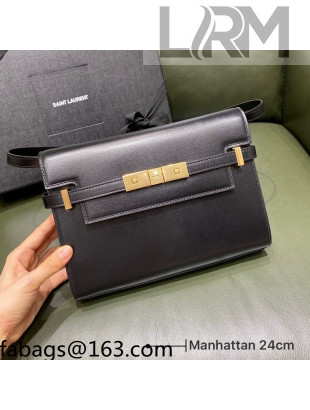 Saint Laurent Manhattan Shoulder Bag in Black Smooth Leather 675626 2021