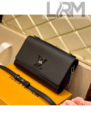 Louis Vuitton Lockme Clutch/Shoulder Bag in Grained Calfskin M56088 Black 2020