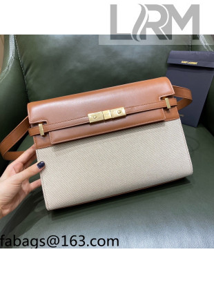 Saint Laurent Manhattan Shoulder Bag in Canvas and Leather 579271 Brown/Beige 2021