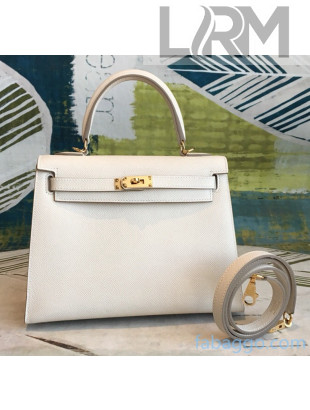Hermes Kelly 25/28/32cm Bag in Original Epsom Leather White/Gold Hardware 2020  (Half-Handmand) 
