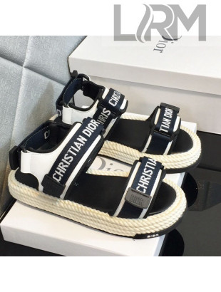 Dior D-Wander Fabric Flat Strap Sandals Black/White 2021 05