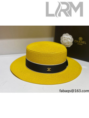 Chanel Straw Wide Brim Hat CHH31415 Yellow 2022