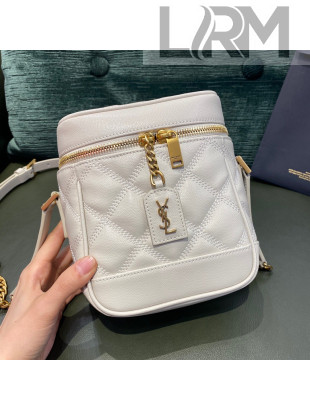 Saint Laurent 80's Vanity Bag in Carre Quilted Grained Embossed Leather 649779 Vintage White 2021
