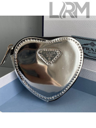 Prada Brushed Leather Heart Mini Pouch 6504 Silver 2021