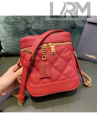 Saint Laurent 80's Vanity Bag in Carre Quilted Grained Embossed Leather 649779 Red 2021
