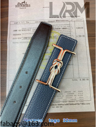 Hermes Epsom Reversible Leather Belt 3.2cm Navy Blue 2021 10804