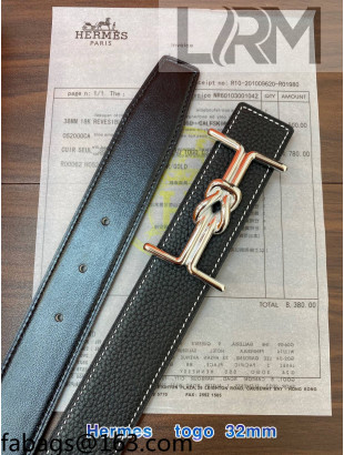 Hermes Epsom Reversible Leather Belt 3.2cm Black/Silver 2021 10803