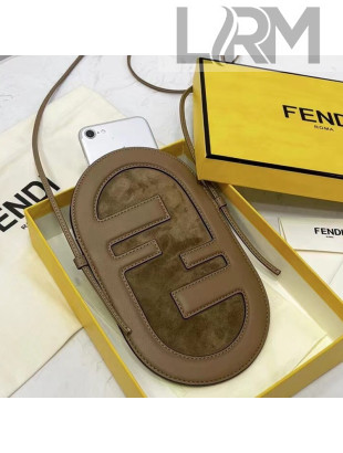 Fendi 12 Pro Phone Holder in Khaki Leather and Suede 2021 8526
