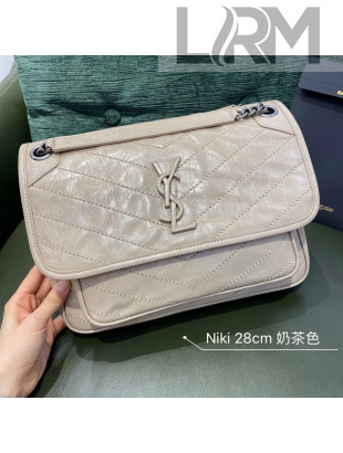 Saint Laurent Niki Medium Bag in Crinkled Vintage Leather 633158 Light Beige 2021