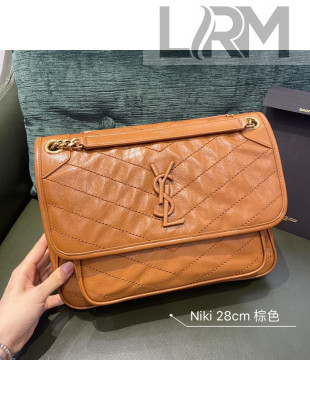 Saint Laurent Niki Medium Bag in Crinkled Vintage Leather 633158 Tan Brown 2021