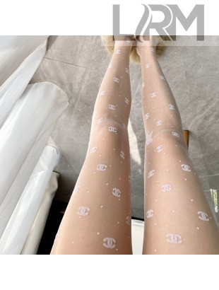 Chanel Mesh CC Embroidered Tights White 2020