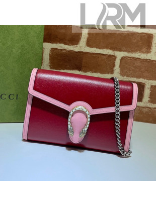 Gucci Dionysus Leather Mini Chain Bag 401231 Ruby Red/Pink 2021