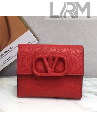 Valentino VSling Compact Signature Grainy Calfskin Wallet Red 2021