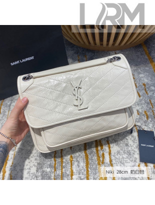 Saint Laurent Niki Medium Bag in Crinkled Vintage Leather 633158 Cream White 2021