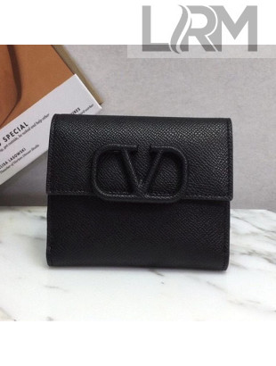 Valentino VSling Compact Signature Grainy Calfskin Wallet Black 2021