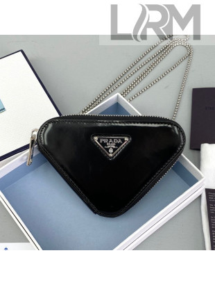 Prada Brushed Leather Mini Pouch with Chain Black 2021