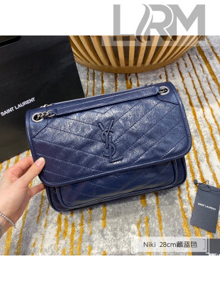 Saint Laurent Niki Medium Bag in Crinkled Vintage Leather 633158 Navy Blue 2021