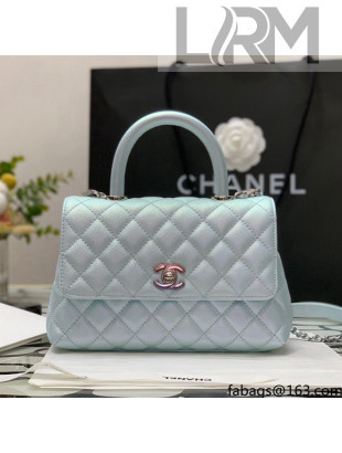 Chanel Iridescent Grained Calfskin & Gradient Lacquered Metal Flap Bag with Top Handle A92990 Blue 2021