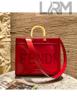 Fendi Sunshine Medium Shopper Tote Bag in Red Stitching Leather 2021 8395