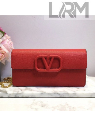 Valentino VLogo Signature Grainy Calfskin Wallet with Chain Red 2021