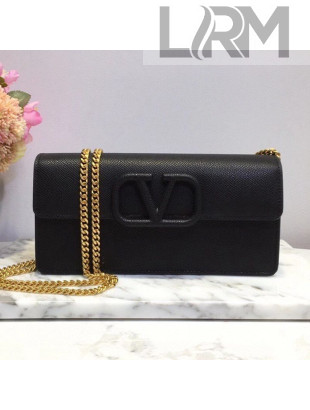Valentino VLogo Signature Grainy Calfskin Wallet with Chain Black 2021