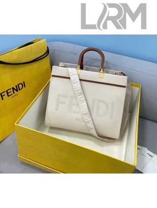 Fendi Sunshine Canvas Medium Shopper Bag White 2021 8266
