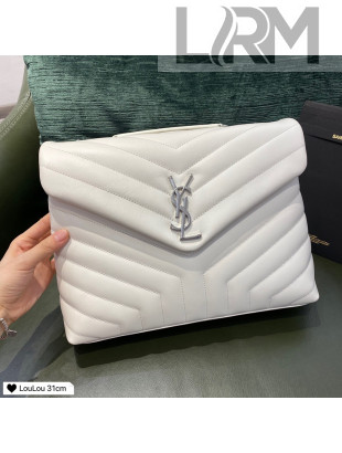Saint Laurent Loulou Large Bag in "Y" Leather 459749 White/Silver 2021