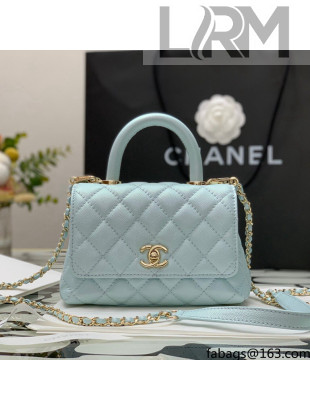 Chanel Iridescent Grained Calfskin Mini Flap Bag with Top Handle AS2431 Blue 2021