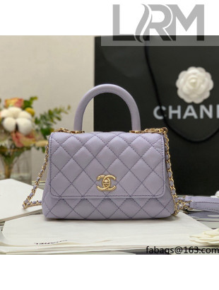 Chanel Iridescent Grained Calfskin Mini Flap Bag with Top Handle AS2431 Lavander Purple 2021