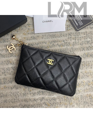Chanel Grained Calfskin Mini Pouch with Charm A70119 Black/Gold 2021