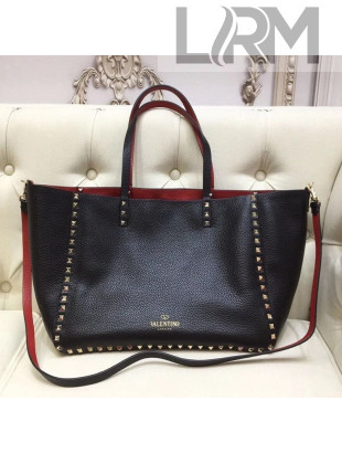 Valentino Grained Calfskin Rockstud Reversible Tote Shopping Bag 0501 Black/Red 2021