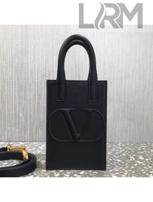 Valentino VLogo Walk Calfskin Vertical Mini Tote Bag 1052 Black 2021