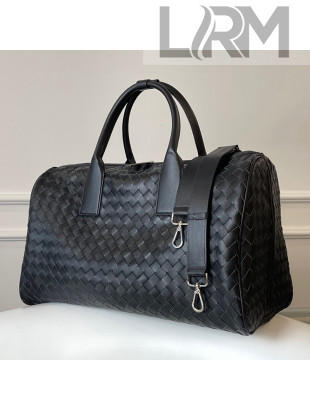 Bottega Veneta Medium Intreccio Leather Duffle Travel Bag 630251 Black 2021