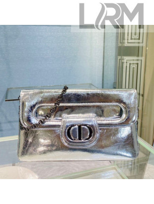 Dior Medium DiorDouble Chain Bag in Silver Crinkled Patent Lambskin 2021
