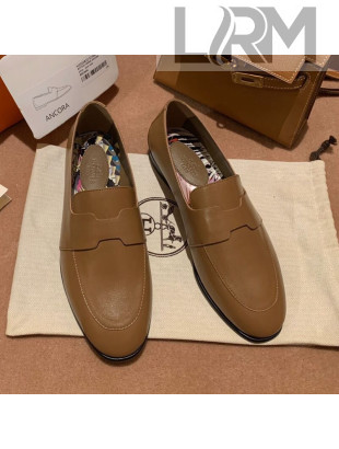 Hermes Ancora Supple Goatskin Loafers with Cut out H Brown 2021