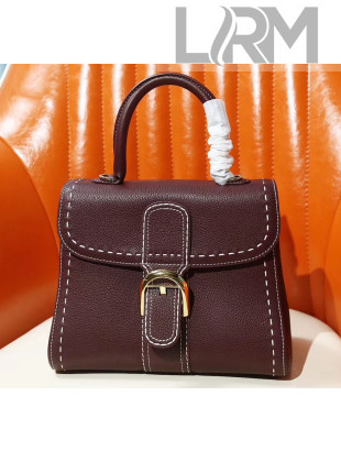 Delvaux Brillant Mini Top Handle Bag in Rodéo Grained Calf Leather Burgundy 2020