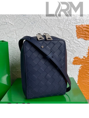Bottega Veneta Men's Intreccio Leather Small Crossbody Bag 7865 Navy Blue 2021