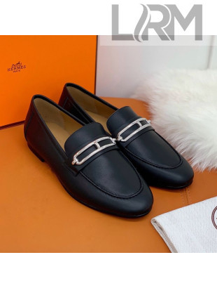 Hermes Colette Calfskin Loafers with Roulis Buckle Black 2021