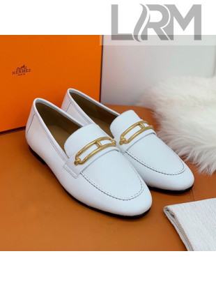 Hermes Colette Calfskin Loafers with Roulis Buckle White 2021