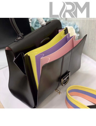 Delvaux Brillant MM Mirage Top Handle Bag in Box Calf Leather With Multicolor Inside Black 2020