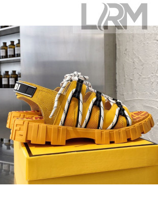 Fendi Patchwork Lace Up Flat Sandals Yellow 2021 (For Women and Men)